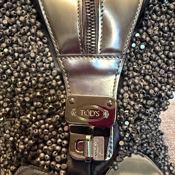 NWOT Tod's Black embellished Beaded tote Bag W/dustbag - Picture 5 of 16